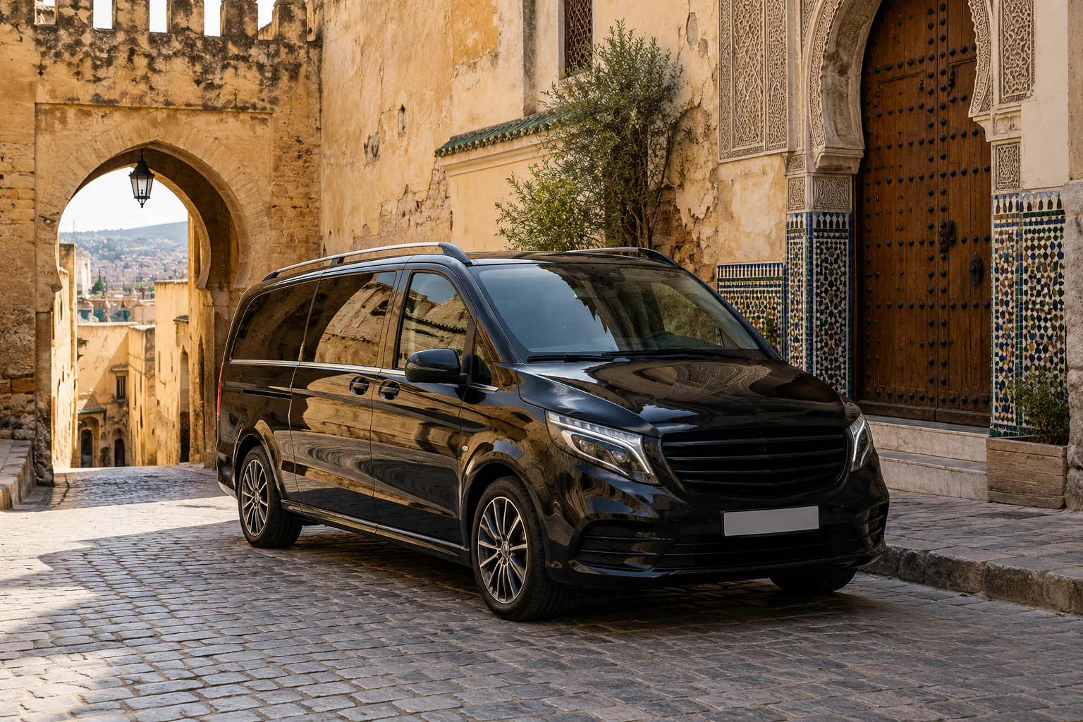 Minivan privato presso un punto di scarico accessibile vicino alla Medina di Fes. Trasferimento aeroporto Fes
